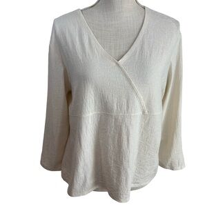 J. Jill Stretch Woman's Ivory V Neck 3/4 Sleeve Textured Pullover Top Sz Large